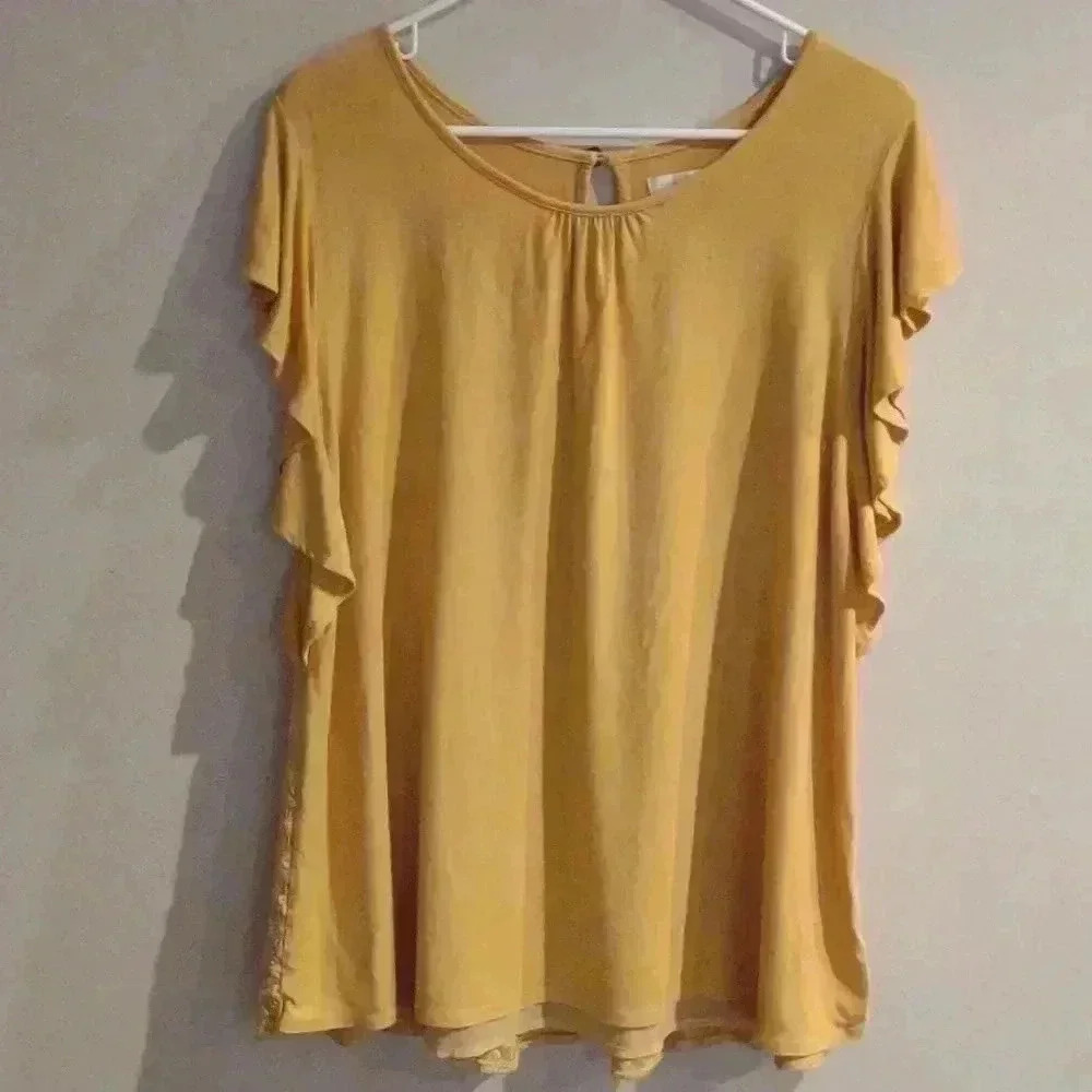 Women's Matilda Jane Bocce ball lace back top mustard color top size large - Picture 1 of 5